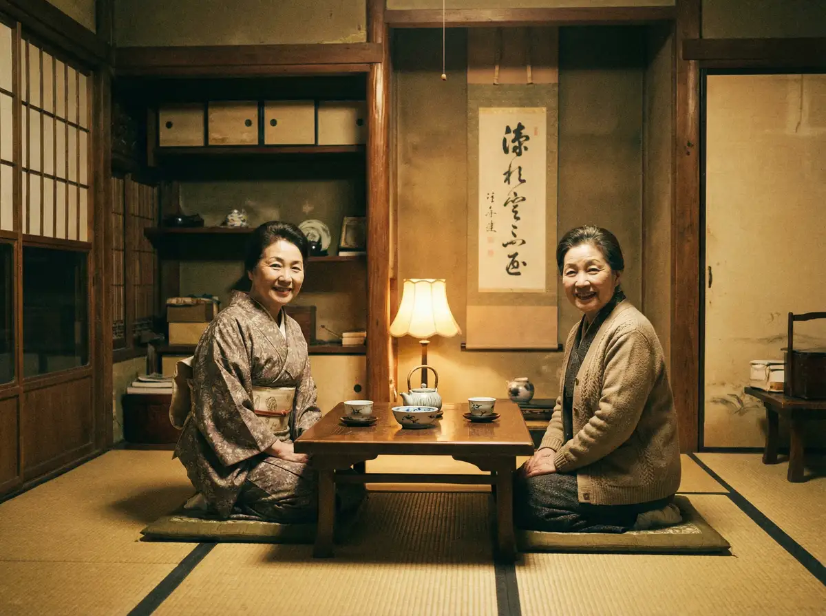 两位优雅的 午夜DJ直播免费看完整视频 在日式茶室中品茶交谈